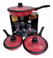 Juego de 3 Sartenes Valeska en Roca Volcánica: Rojo, negro, gris, rosado