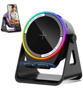 Altavoz de Inducción Inalámbrico 4 en 1 con Soporte Giratorio y Luz RGB
