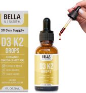 Gotas D3 K2 Aceite MCT Omega 3 Orgánico Bella All Natural 50 ML